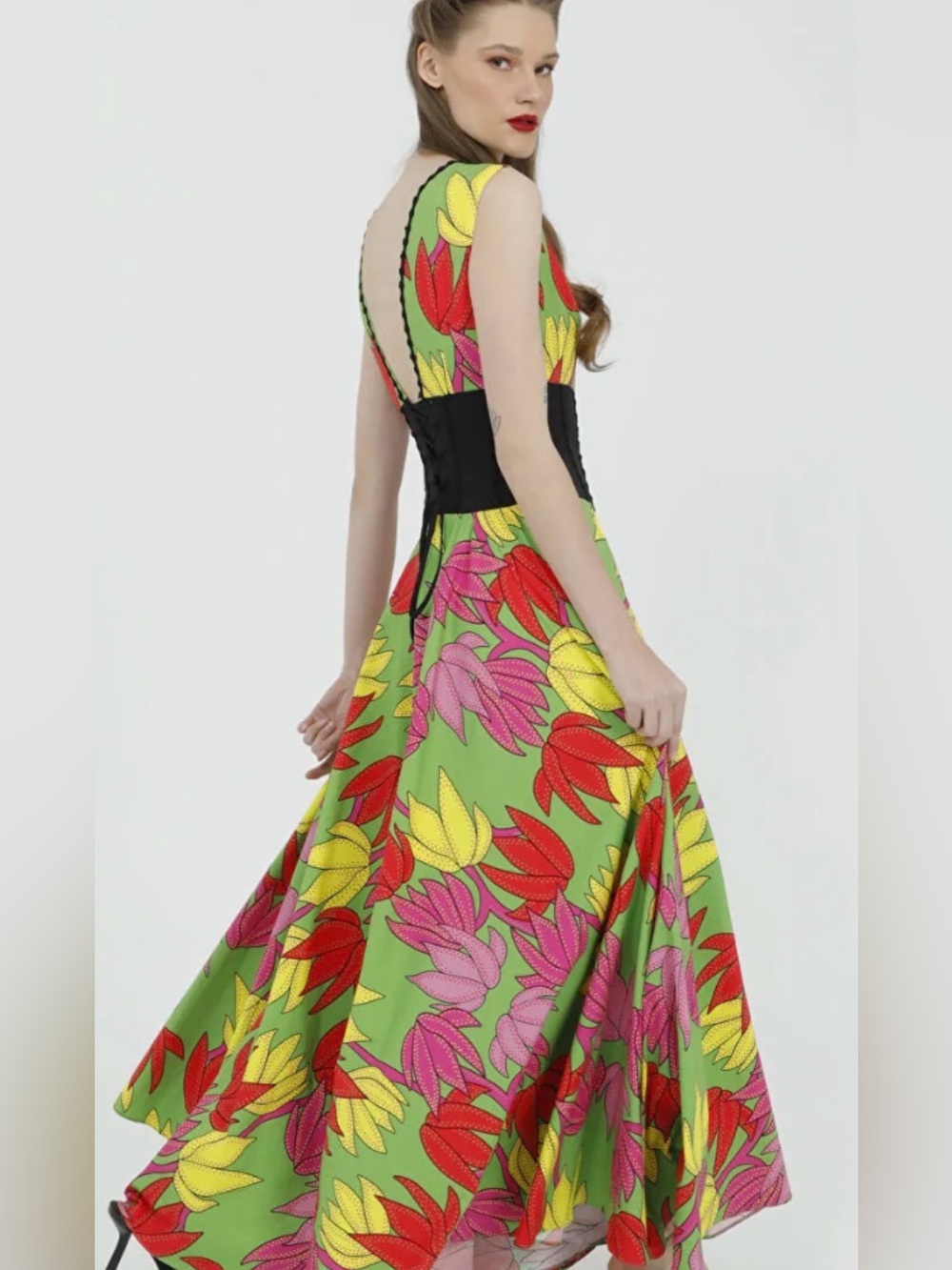Floral Scoop-Back Maxi Dress in Green